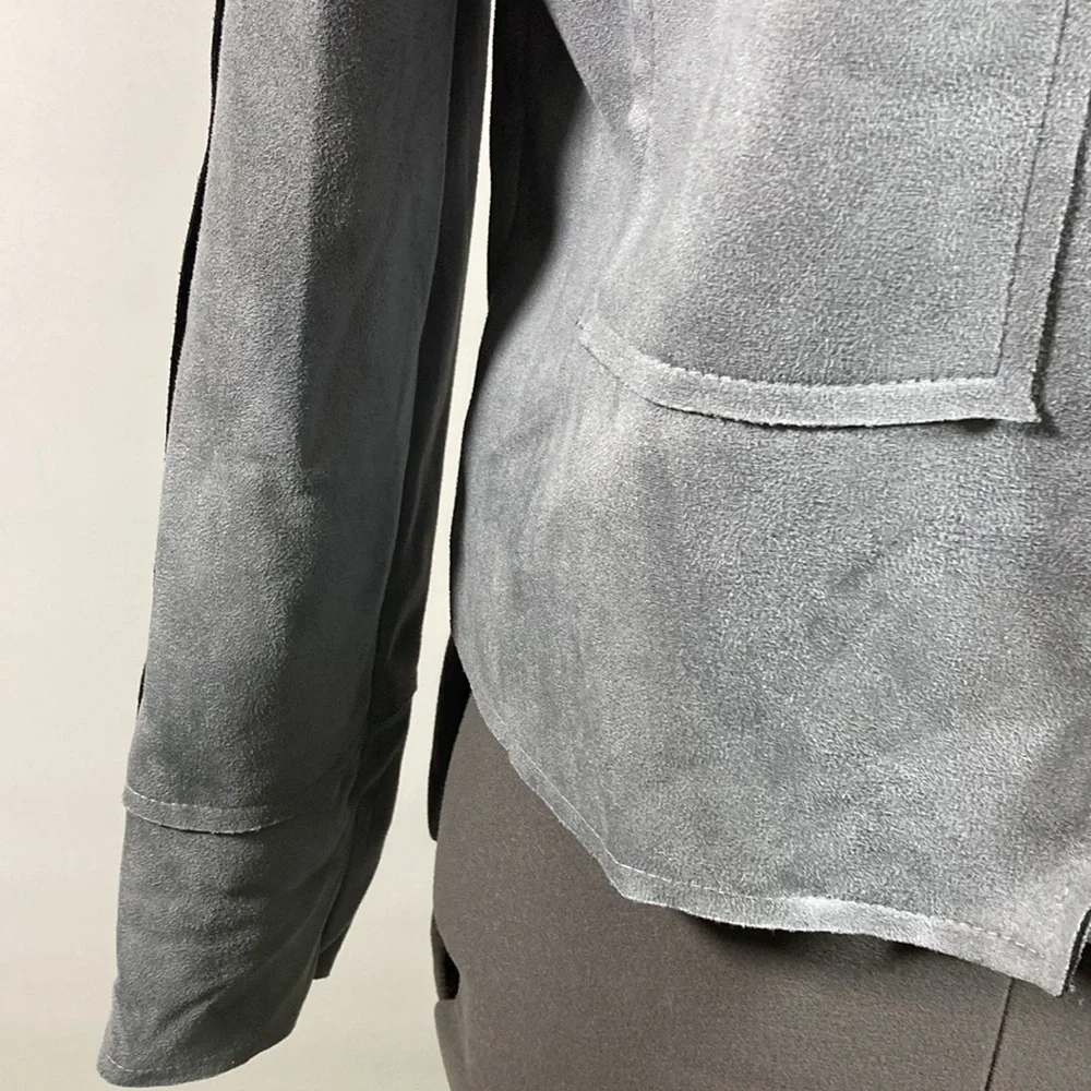 Zeagoo Cropped Faux Suede Open Front Raw Seams Jacket Size M New With Tag - Picture 3 of 11